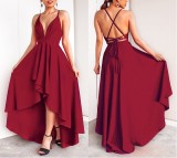 Red Straps High Low Evening Dress