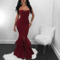 Plain Color Sexy Strapless Mermaid Evening Dress 27786-3