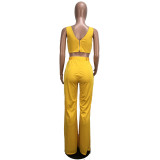 Casual Sleeveless Plung Jumpsuit with Belt