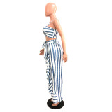 White and Blue Stripes Crop Top and Ruffle Trousers