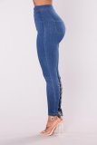 High Waist Lace Up Detailed Stretch Jeans