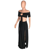 Sexy Off Shoulder Keyhole Top and Slit Skirt