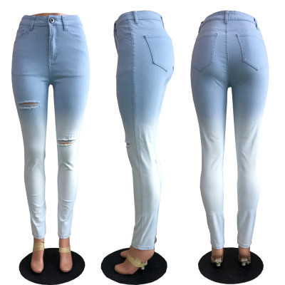 Sexy High Waist Gradient Ripped Jeans 26654