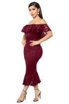 Off Shoulder Red Lace Mermaid Dress