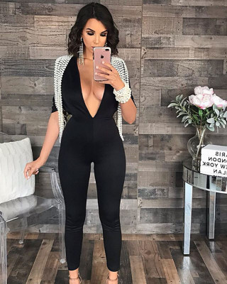 Occassional Deep-V Sexy Jumpsuit with Chains