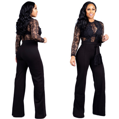 Lace Upper Sexy Long Sleeve Black Jumpsuit