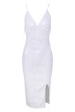 White Straps Slit Party Dress