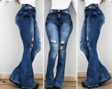 Blue Washing Out High Waist Wide Jeans