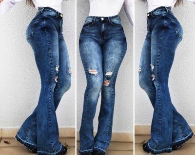 Blue Washing Out High Waist Wide Jeans