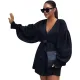 Pop Sleeving Black Coat with Belt