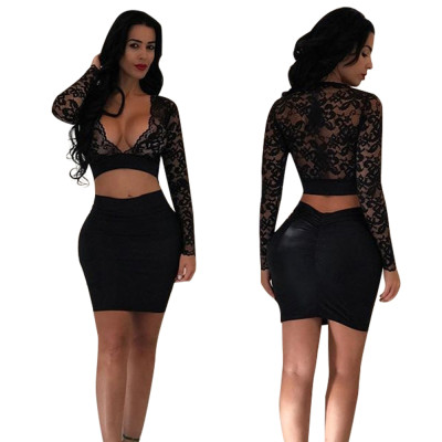 Sexy Lace Plung Top and Scrunch Butt Skirt 27759-1