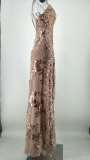 Deep-V Sequins Straps Slit Evening Dress
