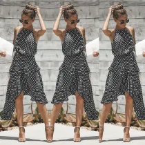 Polka Dot Halter Dress with Wrap Hem