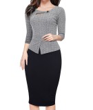 3/4 Sleeves Peplum Office Dress