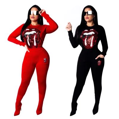 Long Sleeve Sequins Sweatsuit