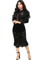 Black Lace Elegant Party Dress with Fishtail Hem
