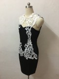 White and Black Applique Club Dress