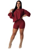 Long Sleeve Irregular Loose Top and Tight Shorts