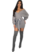 Sexy Bat Sleeving Wrapped Sweater Dress