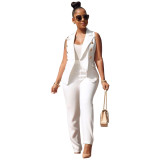 White Sleeveless Office Suit