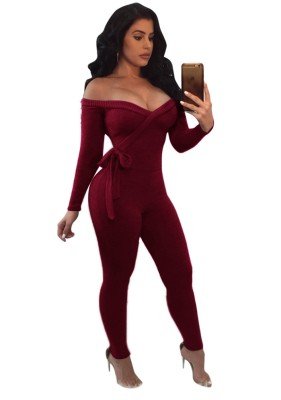 Long Sleeve Sweetheart Wrapped Jumpsuit