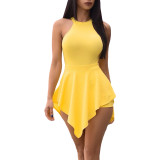 Plain Color Halter Rompers with Overlay
