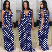 V-Neck Sleeveless Polka Jumpsuit