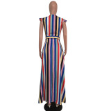 Colorful Stripped Wrap Maxi Dress