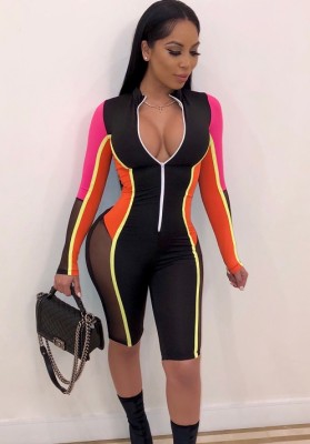 Contrast Active Long Sleeve Mid-Length Jumpsuit