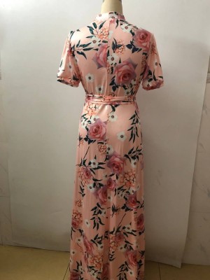 Short Sleeves Floral Maxi Dress
