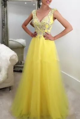 Deep-V Sexy Rhinestone Long Evening Dress