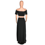 Sexy Off Shoulder Keyhole Top and Slit Skirt