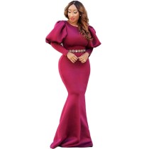 Plain Color Long Mermaid Evening Dress with Pop Sleeves