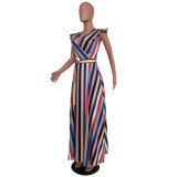 Colorful Stripped Wrap Maxi Dress