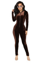 Sexy Zipped-Up Front Velvet Jumpsuit