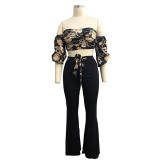 Strapless Chains Print Top and Black Pants