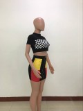 Block Color Crop Shirt and Zipped Up Mini Skirt