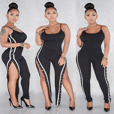 Sexy Straps Jumpsuit with Bottoned Legges