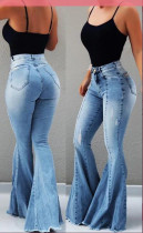 Blue Washing Out High Waist Wide Jeans