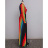 Deep-V Sexy Colorful Split Long Dress