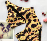 High Cut Sexy Leopard One Shoulder Swimsuit