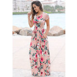 Floral Printed Short Sleeve Casual Maxi Dress 26063-3