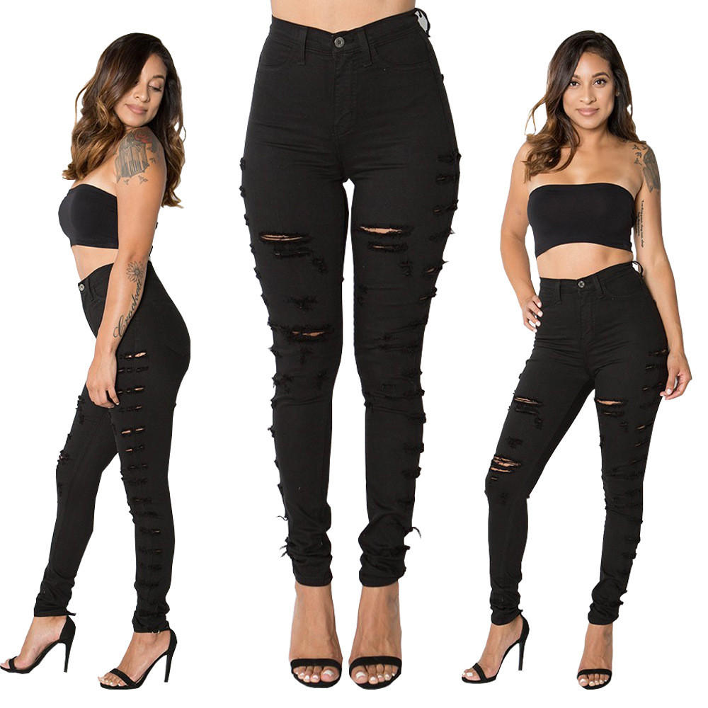 High Waist Black Ripped Jeans 271791 Wholesale Jeans