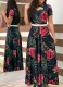 Flower Print Cut Out Short Sleeve Maxi Dress