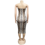 Snake Skin Sexy Strapless Cut Out Dress