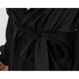 Pop Sleeving Black Coat with Belt