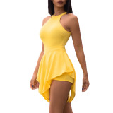 Plain Color Halter Rompers with Overlay