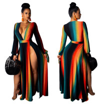 Deep-V Sexy Colorful Split Long Dress