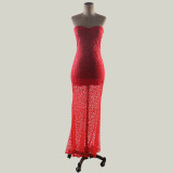 Red Color Sleeveless Evening Dress
