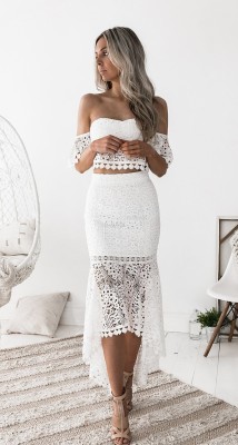 White Lace Two-Piece Irregular Dress